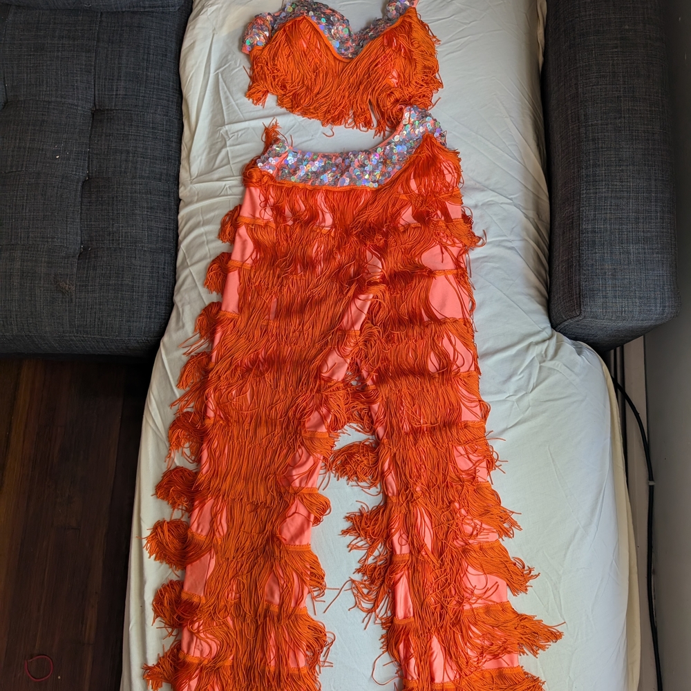 Glamour Orange Fringe Kids Dance Set